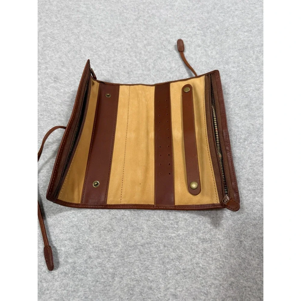 Carlson Hotels Worldwide Brown Leather Jewelry Travel Case Roll Organizer
